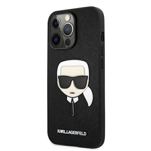 Hülle KARL LAGERFELD Apple iPhone 13 Pro Saffiano Iconic Karl`s Head Schwarz Hardcase